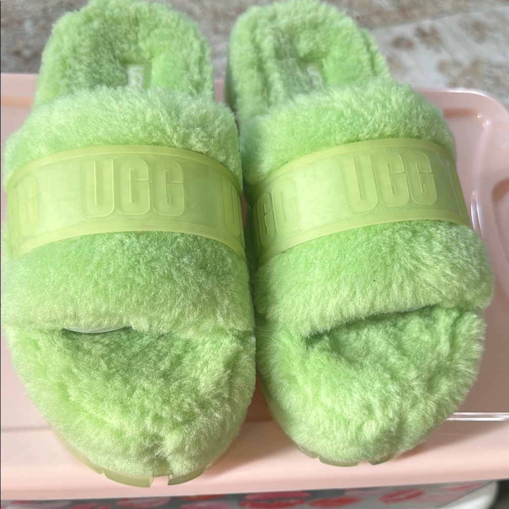 UGG Plush Neon Green Slides